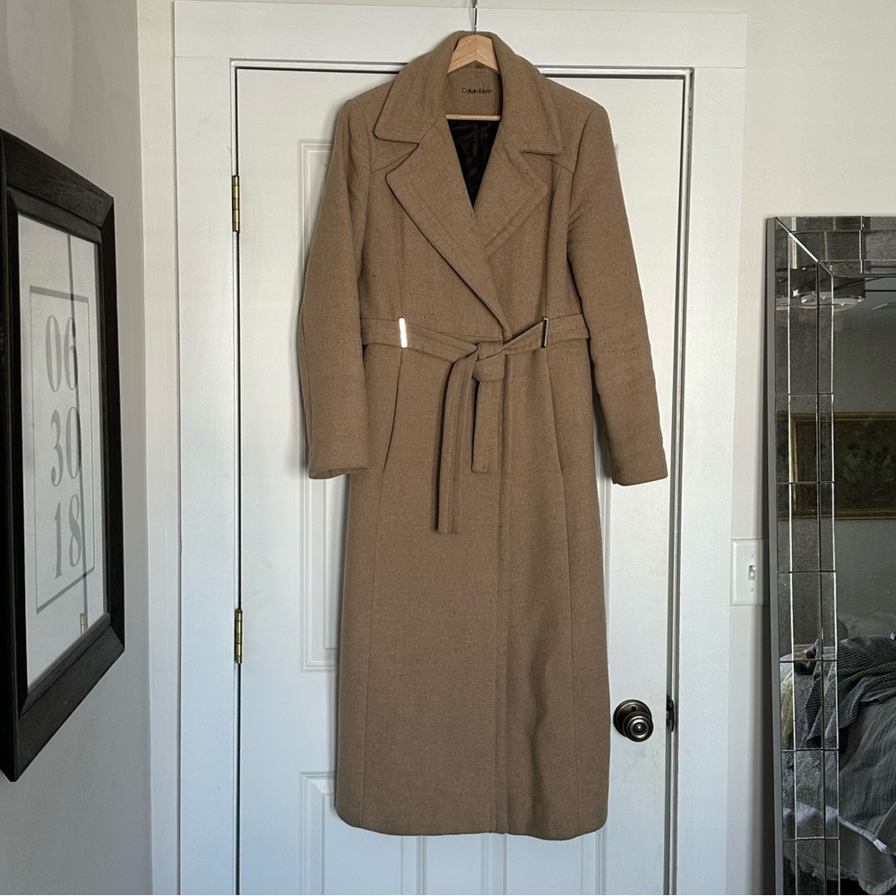 Calvin Klein Tan Wool Belted Coat